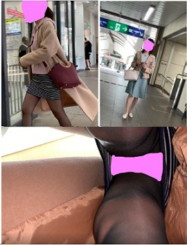 パンチラ 黒タイツミニスカ美女、清楚系パンスト美女を逆さ撮り！